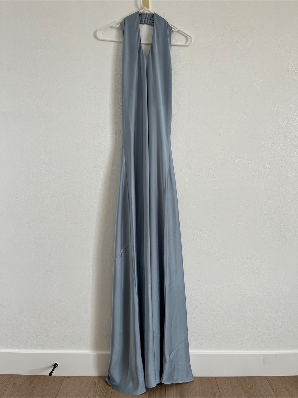 Show Me Your Mumu Elegant Light Steel Blue Satin Halter Maxi Dress Size Small